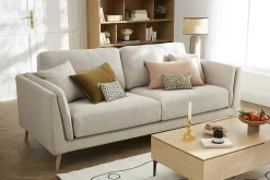 Miliboo Canapé Design|Voir Tous Les Canapés-Canapé scandinave 3 places en tissu beige naturel et bois clair VOGUE