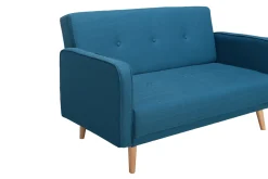 Miliboo Canapé Design|Voir Tous Les Canapés-Canapé scandinave 2 places en tissu bleu canard et bois clair ULLA