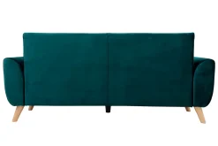 Miliboo Canapé Design|Voir Tous Les Canapés-Canapé scandinave 3 places en tissu velours bleu canard et bois clair EKTOR