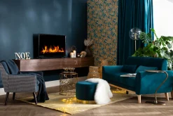 Miliboo Canapé Design|Voir Tous Les Canapés-Canapé scandinave 3 places en tissu velours bleu canard et bois clair EKTOR