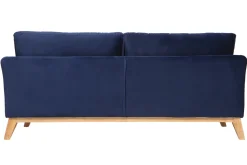 Miliboo Canapé Design|Voir Tous Les Canapés-Canapé scandinave déhoussable 3 places en tissu velours bleu nuit et bois clair OSLO