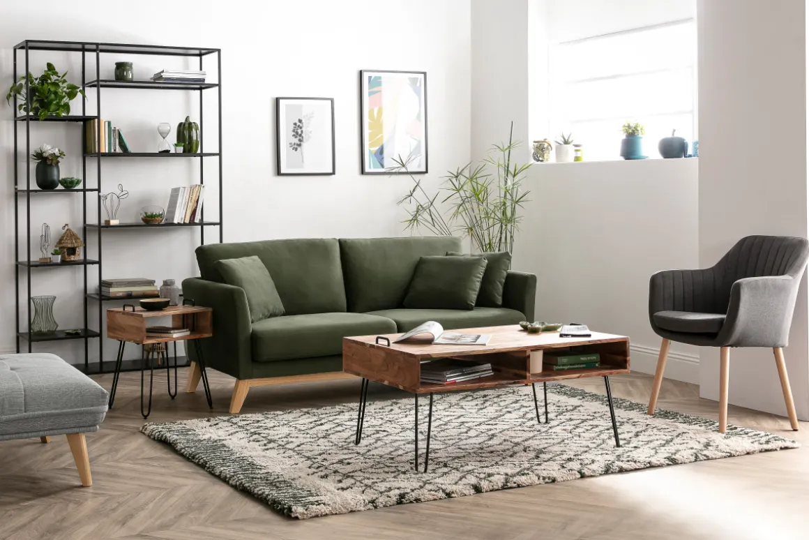 Miliboo Canapé Design|Voir Tous Les Canapés-Canapé scandinave déhoussable 3 places en tissu velours bleu nuit et bois clair OSLO