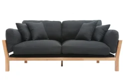 Miliboo Canapé Design|Voir Tous Les Canapés-Canapé scandinave déhoussable 3 places en tissu gris anthracite et bois clair KYO