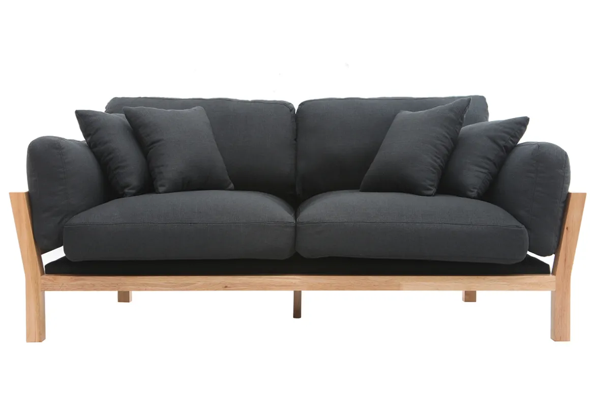Miliboo Canapé Design|Voir Tous Les Canapés-Canapé scandinave déhoussable 3 places en tissu gris anthracite et bois clair KYO