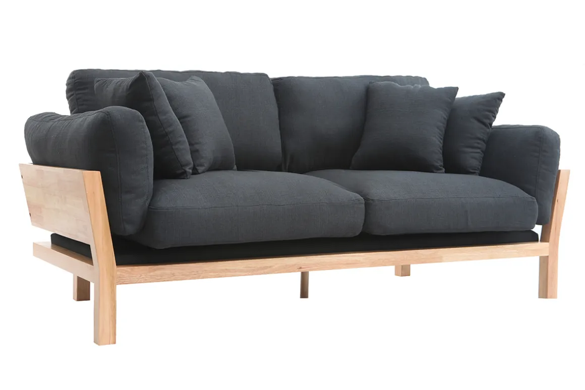 Miliboo Canapé Design|Voir Tous Les Canapés-Canapé scandinave déhoussable 3 places en tissu gris anthracite et bois clair KYO