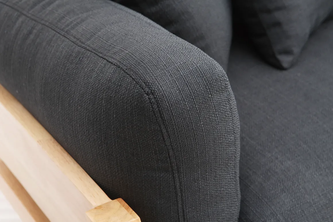 Miliboo Canapé Design|Voir Tous Les Canapés-Canapé scandinave déhoussable 3 places en tissu gris anthracite et bois clair KYO