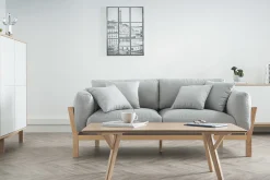 Miliboo Canapé Design|Voir Tous Les Canapés-Canapé scandinave déhoussable 3 places en tissu gris anthracite et bois clair KYO