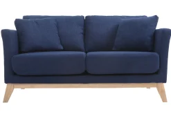 Miliboo Canapé Design|Voir Tous Les Canapés-Canapé scandinave déhoussable 2 places en tissu bleu foncé et bois clair OSLO