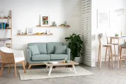 Miliboo Canapé Design|Voir Tous Les Canapés-Canapé scandinave déhoussable 2 places en tissu vert lagon et bois clair OSLO