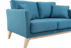 Miliboo Canapé Design|Voir Tous Les Canapés-Canapé scandinave déhoussable 2 places en tissu bleu canard et bois clair OSLO