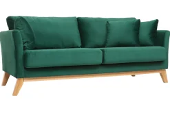Miliboo Canapé Design|Voir Tous Les Canapés-Canapé scandinave déhoussable 3 places en tissu velours vert émeraude et bois clair OSLO