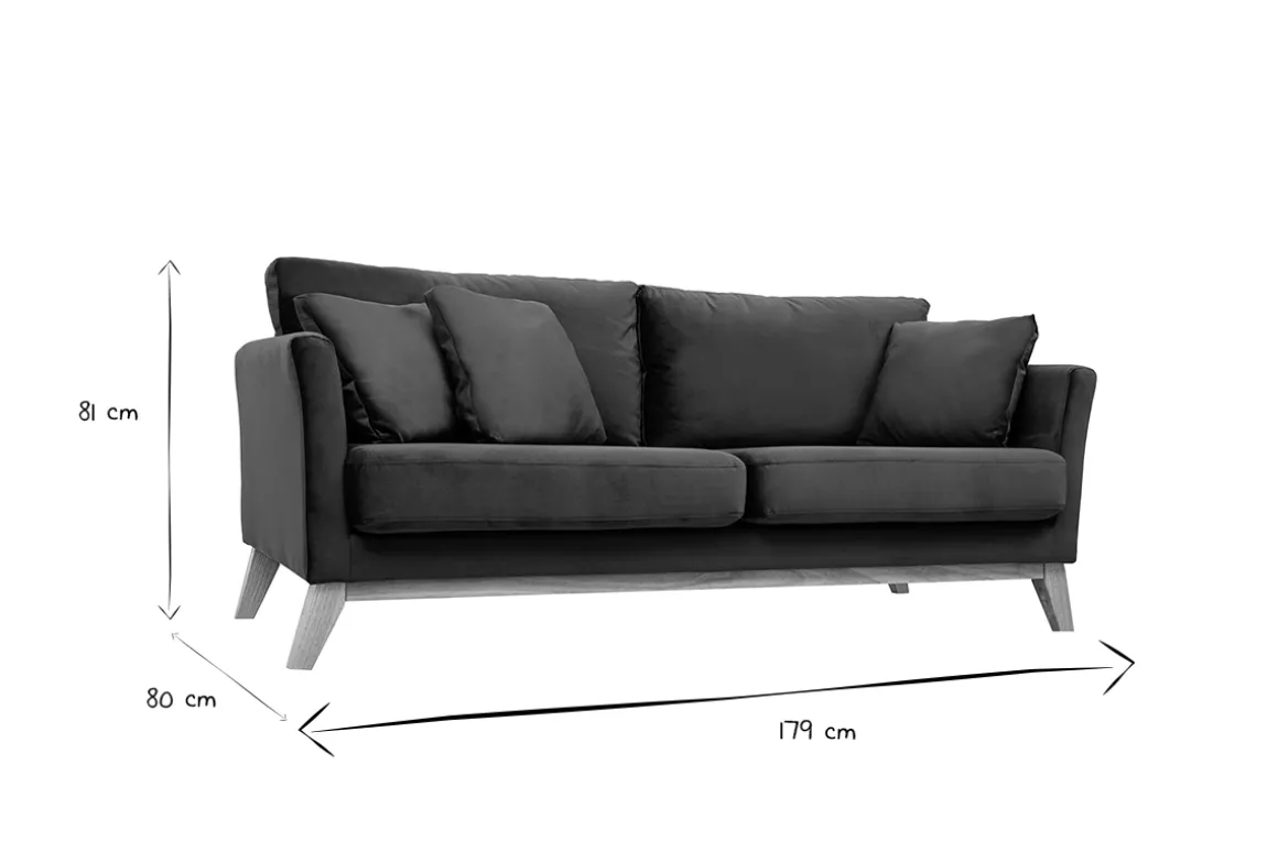 Miliboo Canapé Design|Voir Tous Les Canapés-Canapé scandinave déhoussable 3 places en tissu velours vert émeraude et bois clair OSLO