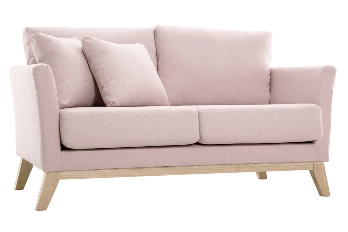 Miliboo Canapé Design|Voir Tous Les Canapés-Canapé scandinave déhoussable 2 places en tissu rose et bois clair OSLO
