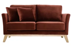 Miliboo Canapé Design|Voir Tous Les Canapés-Canapé scandinave déhoussable 2 places en tissu velours rouge tomette et bois clair OSLO
