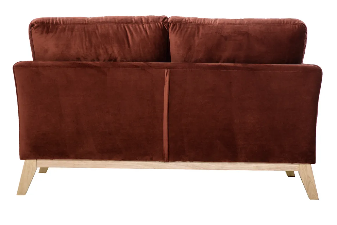 Miliboo Canapé Design|Voir Tous Les Canapés-Canapé scandinave déhoussable 2 places en tissu velours rouge tomette et bois clair OSLO