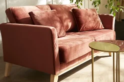 Miliboo Canapé Design|Voir Tous Les Canapés-Canapé scandinave déhoussable 2 places en tissu velours rouge tomette et bois clair OSLO