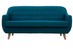 Miliboo Canapé Design|Voir Tous Les Canapés-Canapé scandinave déhoussable 3 places en tissu bleu canard et bois clair YNOK