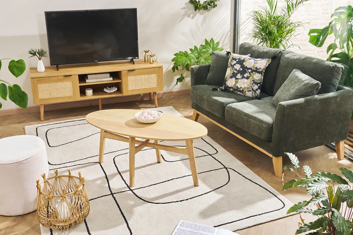 Miliboo Canapé Design|Voir Tous Les Canapés-Canapé scandinave déhoussable 2 places en tissu effet velours vert kaki et bois clair OSLO