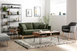 Miliboo Canapé Design|Voir Tous Les Canapés-Canapé scandinave déhoussable 3 places en tissu velours bleu pétrole et bois clair OSLO