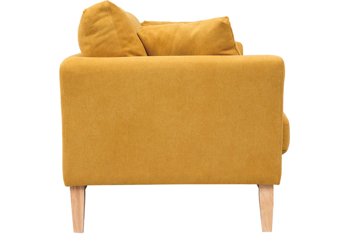 Miliboo Canapé Design|Voir Tous Les Canapés-Canapé scandinave déhoussable 3 places en tissu effet velours jaune moutarde et bois clair OSLO