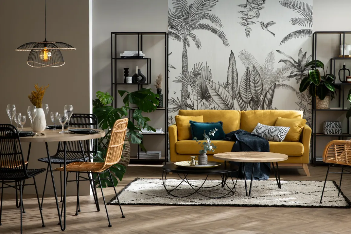 Miliboo Canapé Design|Voir Tous Les Canapés-Canapé scandinave déhoussable 3 places en tissu effet velours jaune moutarde et bois clair OSLO