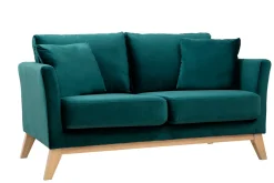 Miliboo Canapé Design|Voir Tous Les Canapés-Canapé scandinave déhoussable 2 places en tissu velours bleu pétrole et bois clair OSLO