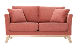 Miliboo Canapé Design|Voir Tous Les Canapés-Canapé scandinave déhoussable 2 places en tissu effet velours texturé terracotta et bois clair OSLO