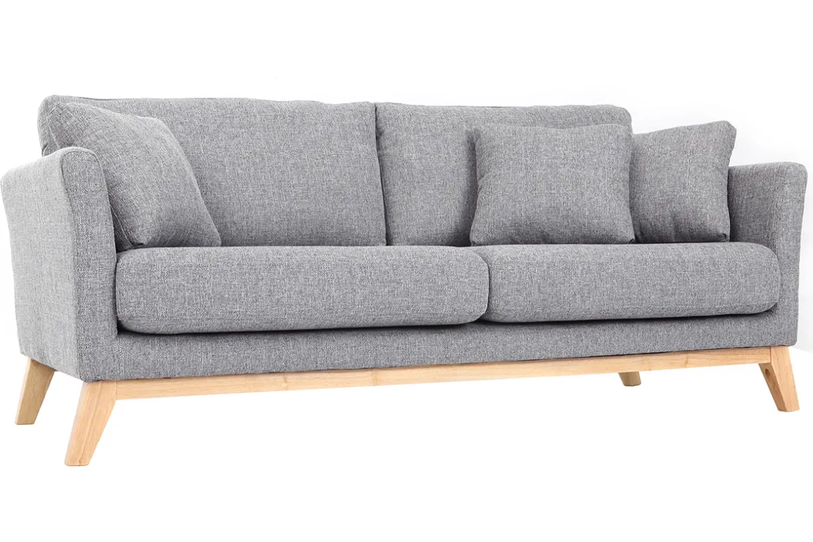 Miliboo Canapé Design|Voir Tous Les Canapés-Canapé scandinave déhoussable 3 places en tissu gris clair et bois clair OSLO