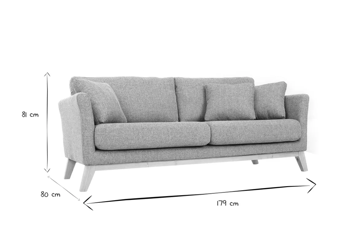 Miliboo Canapé Design|Voir Tous Les Canapés-Canapé scandinave déhoussable 3 places en tissu gris clair et bois clair OSLO