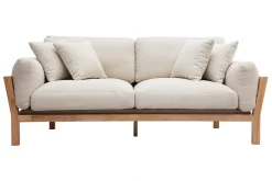 Miliboo Canapé Design|Voir Tous Les Canapés-Canapé scandinave déhoussable 3 places en tissu blanc crème et bois clair KYO
