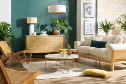 Miliboo Canapé Design|Voir Tous Les Canapés-Canapé scandinave déhoussable 3 places en tissu blanc crème et bois clair KYO