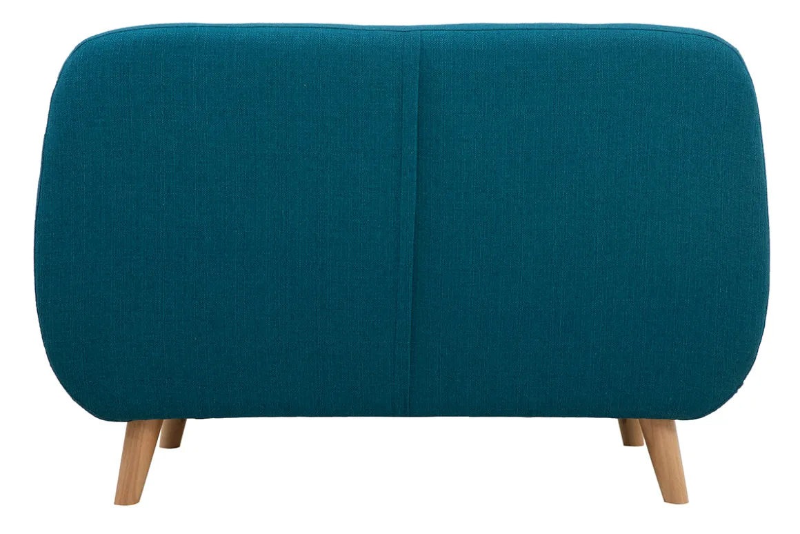 Miliboo Canapé Design|Voir Tous Les Canapés-Canapé scandinave déhoussable 2 places en tissu bleu canard et bois clair YNOK