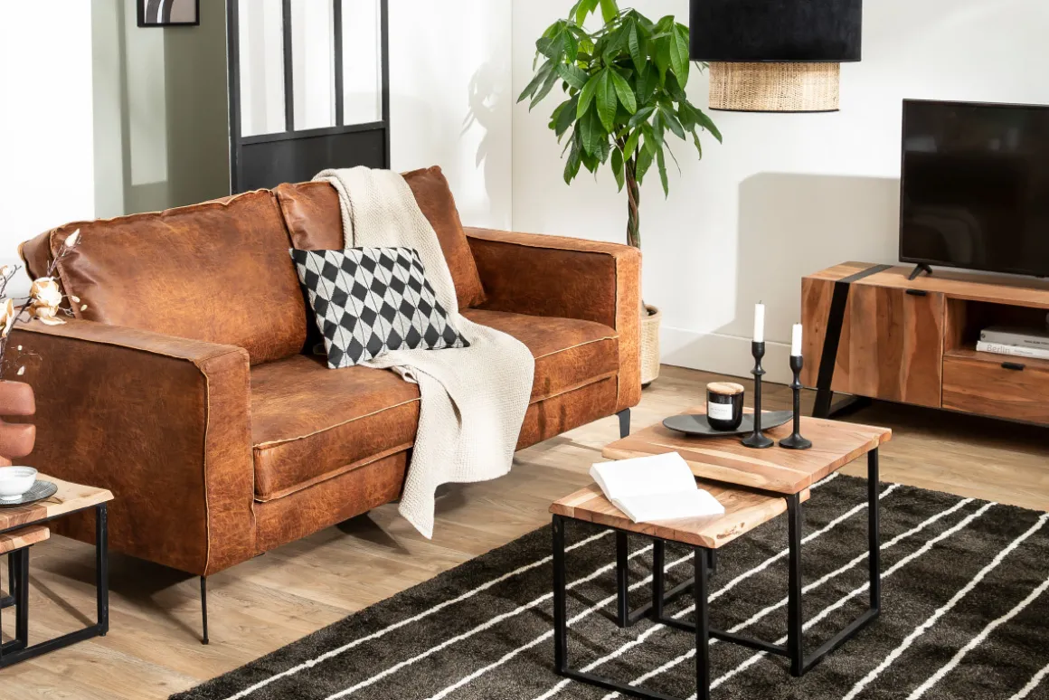 Miliboo Canapé Cuir|Voir Tous Les Canapés-Canapé vintage 2-3 places cuir marron cognac aspect vieilli et métal noir SONNY