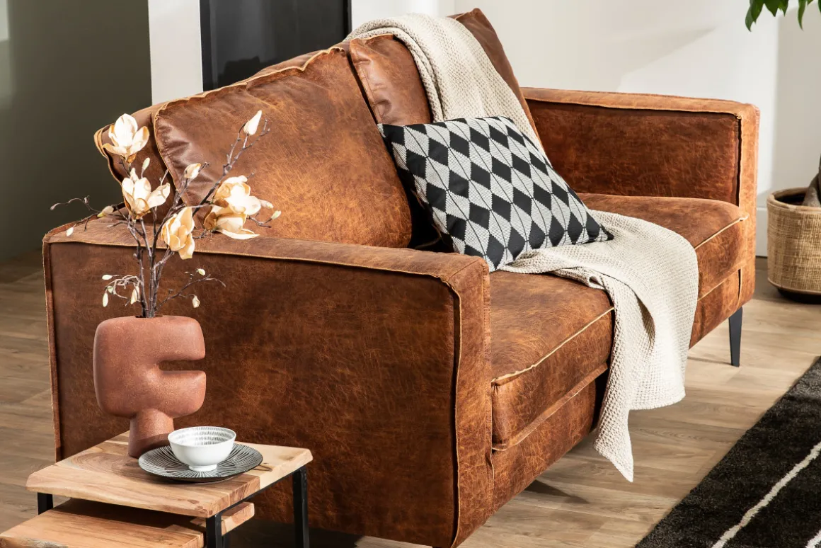 Miliboo Canapé Cuir|Voir Tous Les Canapés-Canapé vintage 3 places cuir marron cognac aspect vieilli et métal noir SONNY