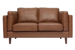 Miliboo Canapé Cuir|Voir Tous Les Canapés-Canapé vintage 2 places cuir marron et bois foncé BRADLEY