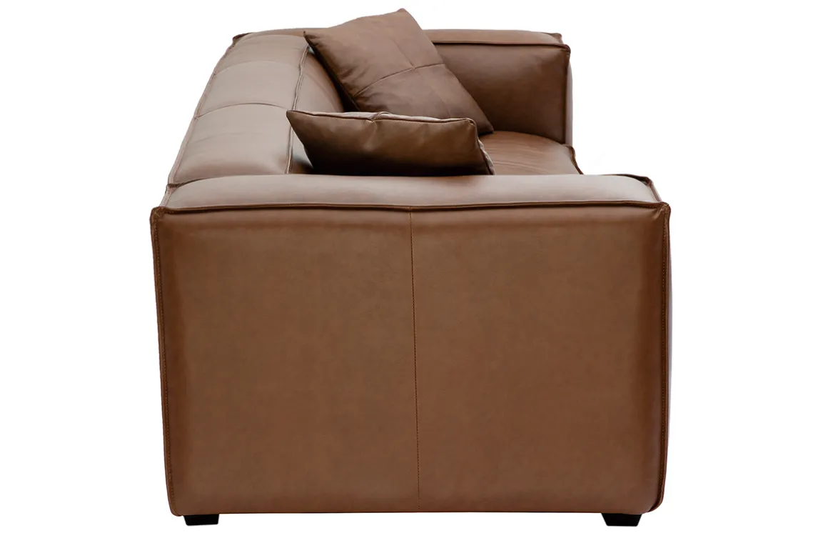 Miliboo Canapé Cuir|Voir Tous Les Canapés-Canapé vintage 3 places cuir marron et bois noir COBAIN