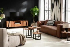 Miliboo Canapé Cuir|Voir Tous Les Canapés-Canapé vintage 3 places cuir marron et bois noir COBAIN