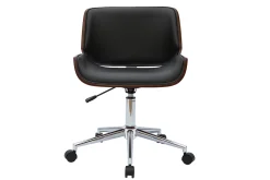 Miliboo Fauteuil De Bureau|Fauteuil De Bureau Petit Prix-Chaise de bureau à roulettes design noir, bois foncé noyer et acier chromé RUBBENS