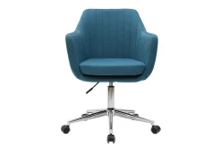 Miliboo Fauteuil De Bureau|Fauteuil De Bureau Petit Prix-Chaise de bureau à roulettes en tissu bleu canard et acier chromé ALEYNA