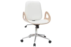 Miliboo Fauteuil De Bureau-Chaise de bureau à roulettes design blanc, bois clair et acier chromé GLORY