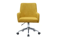 Miliboo Fauteuil De Bureau-Chaise de bureau à roulettes en tissu effet velours jaune moutarde et acier chromé SHANA