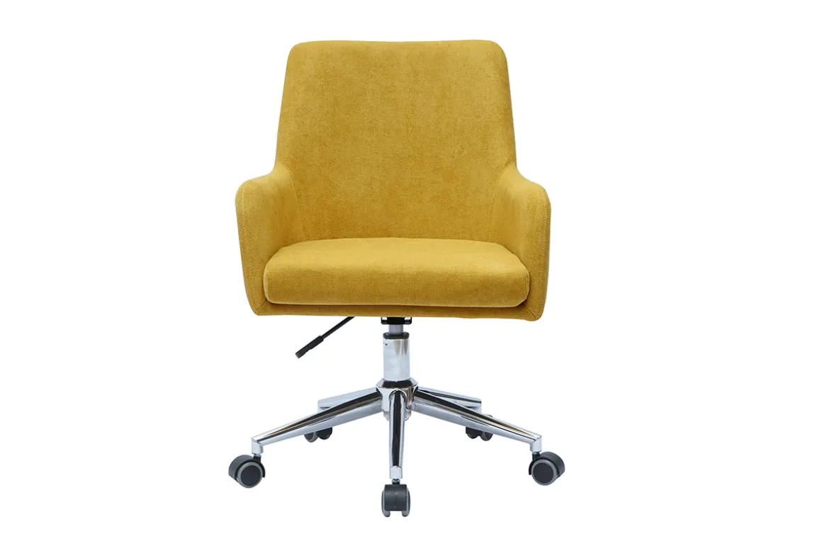 Miliboo Fauteuil De Bureau-Chaise de bureau à roulettes en tissu effet velours jaune moutarde et acier chromé SHANA