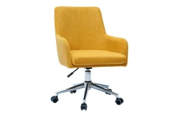 Miliboo Fauteuil De Bureau-Chaise de bureau à roulettes en tissu effet velours jaune moutarde et acier chromé SHANA