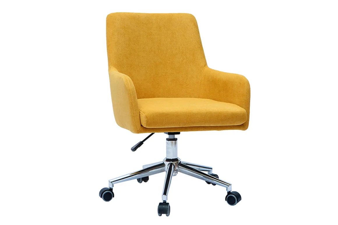 Miliboo Fauteuil De Bureau-Chaise de bureau à roulettes en tissu effet velours jaune moutarde et acier chromé SHANA