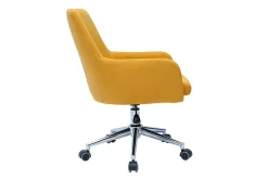 Miliboo Fauteuil De Bureau-Chaise de bureau à roulettes en tissu effet velours jaune moutarde et acier chromé SHANA