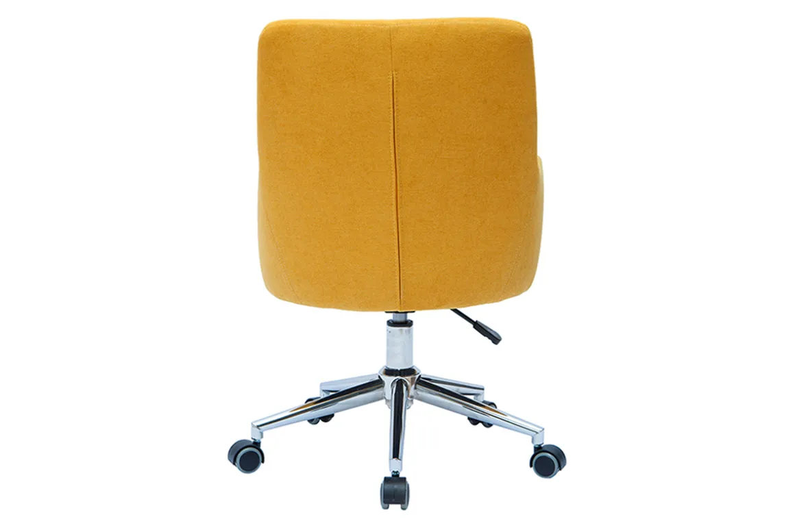 Miliboo Fauteuil De Bureau-Chaise de bureau à roulettes en tissu effet velours jaune moutarde et acier chromé SHANA