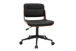 Miliboo Fauteuil De Bureau|Fauteuil De Bureau Petit Prix-Chaise de bureau à roulettes design noir, bois foncé noyer et métal noir ARAMON