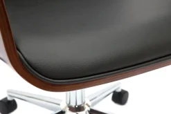 Miliboo Fauteuil De Bureau-Chaise de bureau à roulettes design noir, bois foncé noyer et acier chromé RUFIN