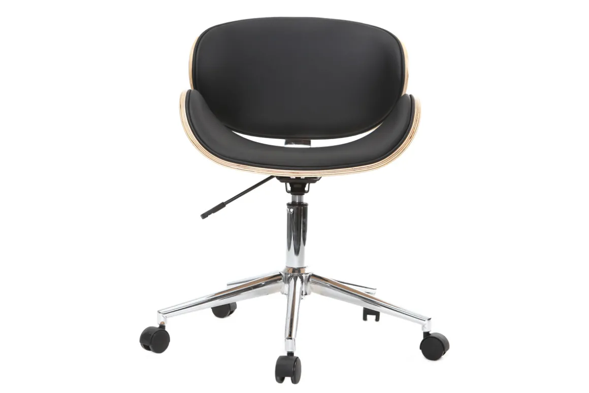 Miliboo Fauteuil De Bureau-Chaise de bureau à roulettes design noir, bois clair et acier chromé WALNUT