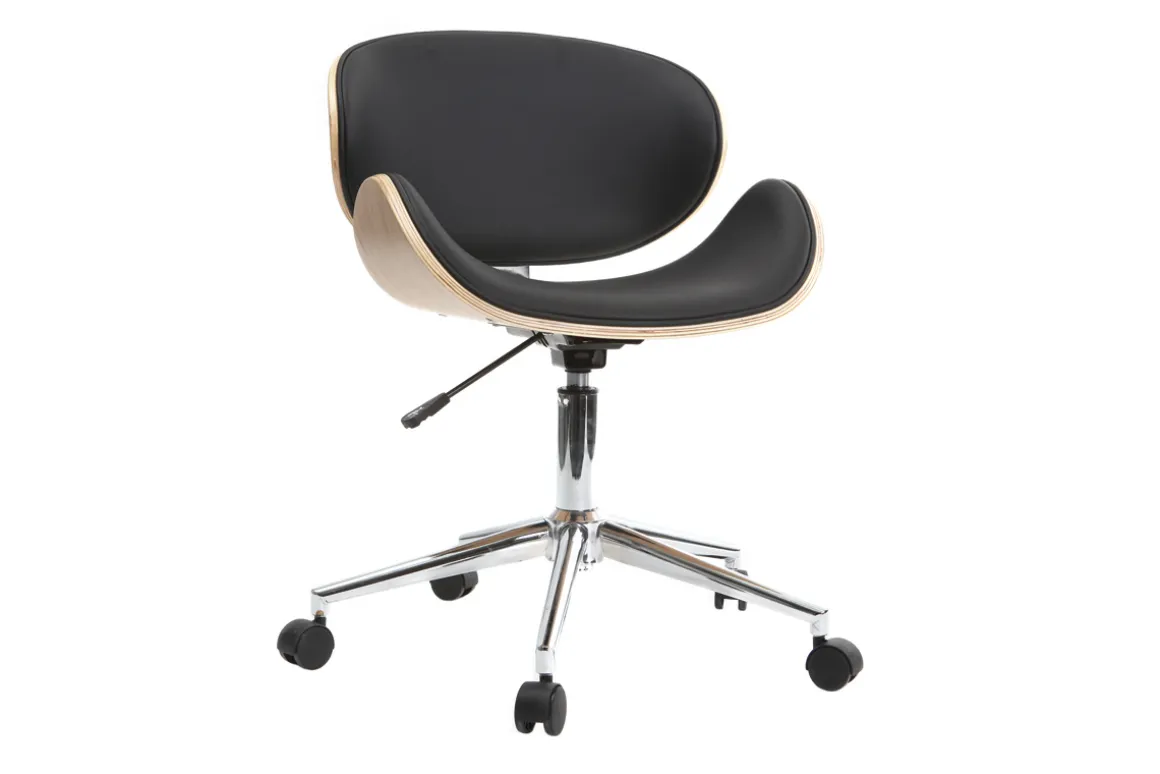Miliboo Fauteuil De Bureau-Chaise de bureau à roulettes design noir, bois clair et acier chromé WALNUT